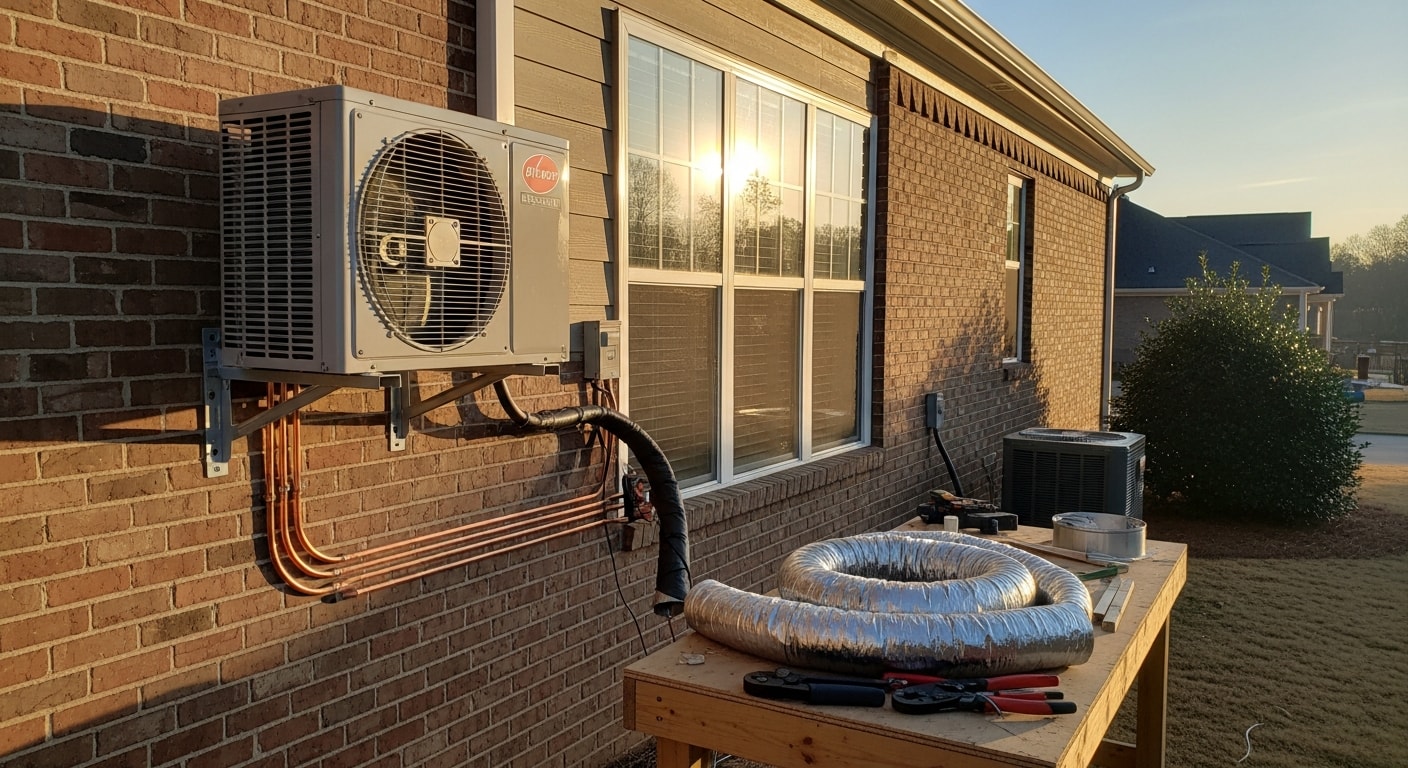 HVAC technician installing heating and cooling equipment