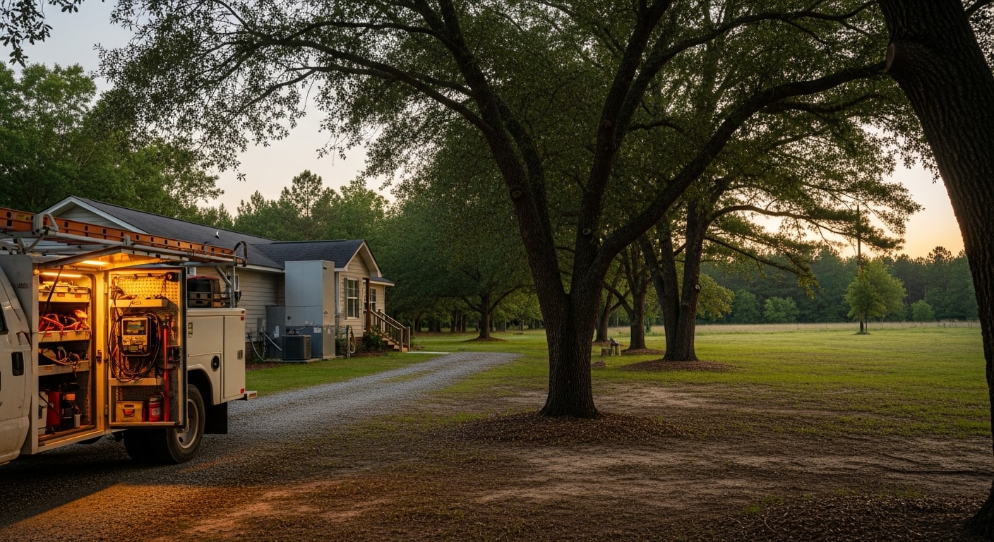Rural Screven County property with mature trees and open land, showing a residential home set back from the road.
